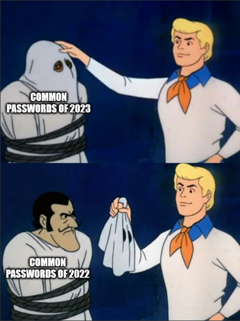 Meme on password stats from 2023